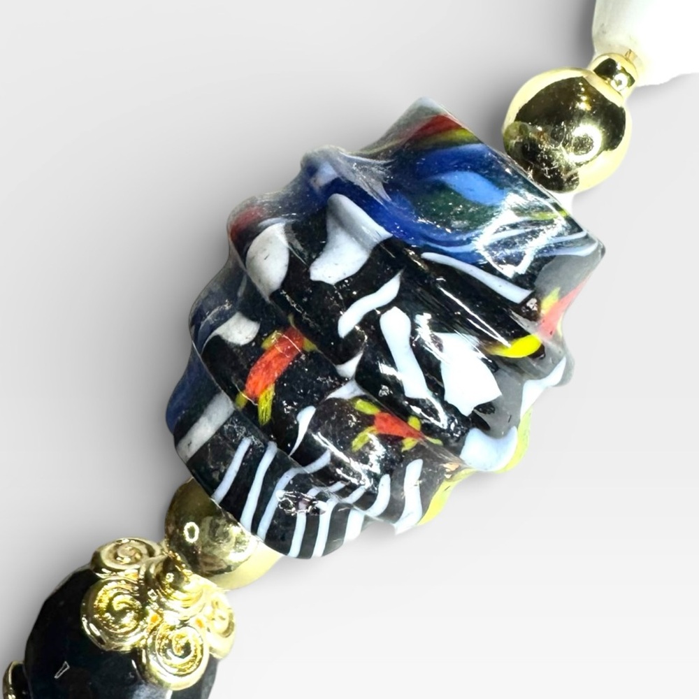 ARTISAN Murano Glass Millefiori, Blue Tiger’s Eye & Vintage Milkglass Necklace - Picture 12 of 16